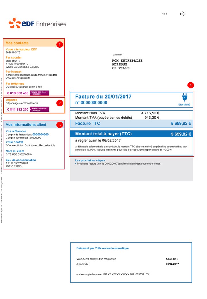 Facture EDF ELEC explication recto